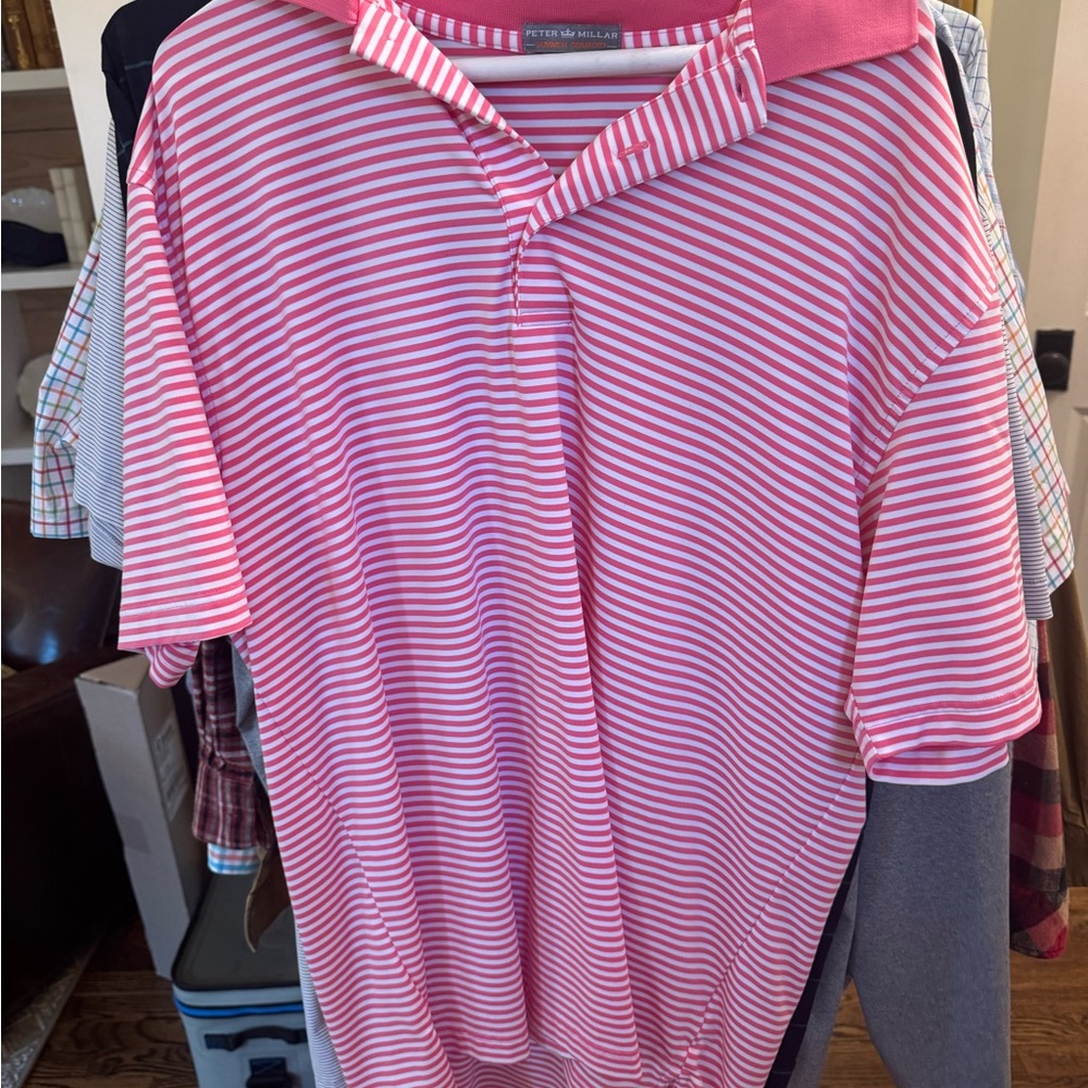 Peter Millar Pink and White Striped Polo